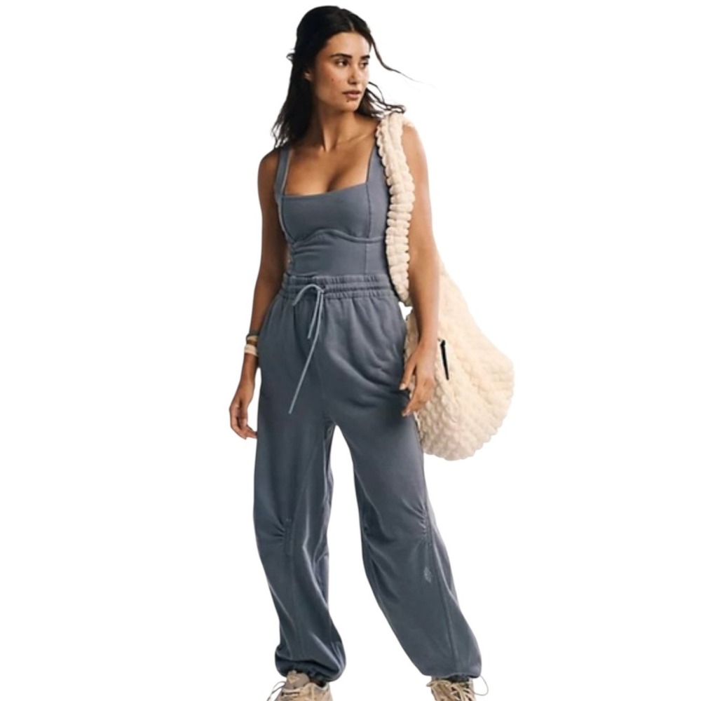 Free People Movement Inbound Jumpsuit Womens Medium Blue Wide Leg Stretch